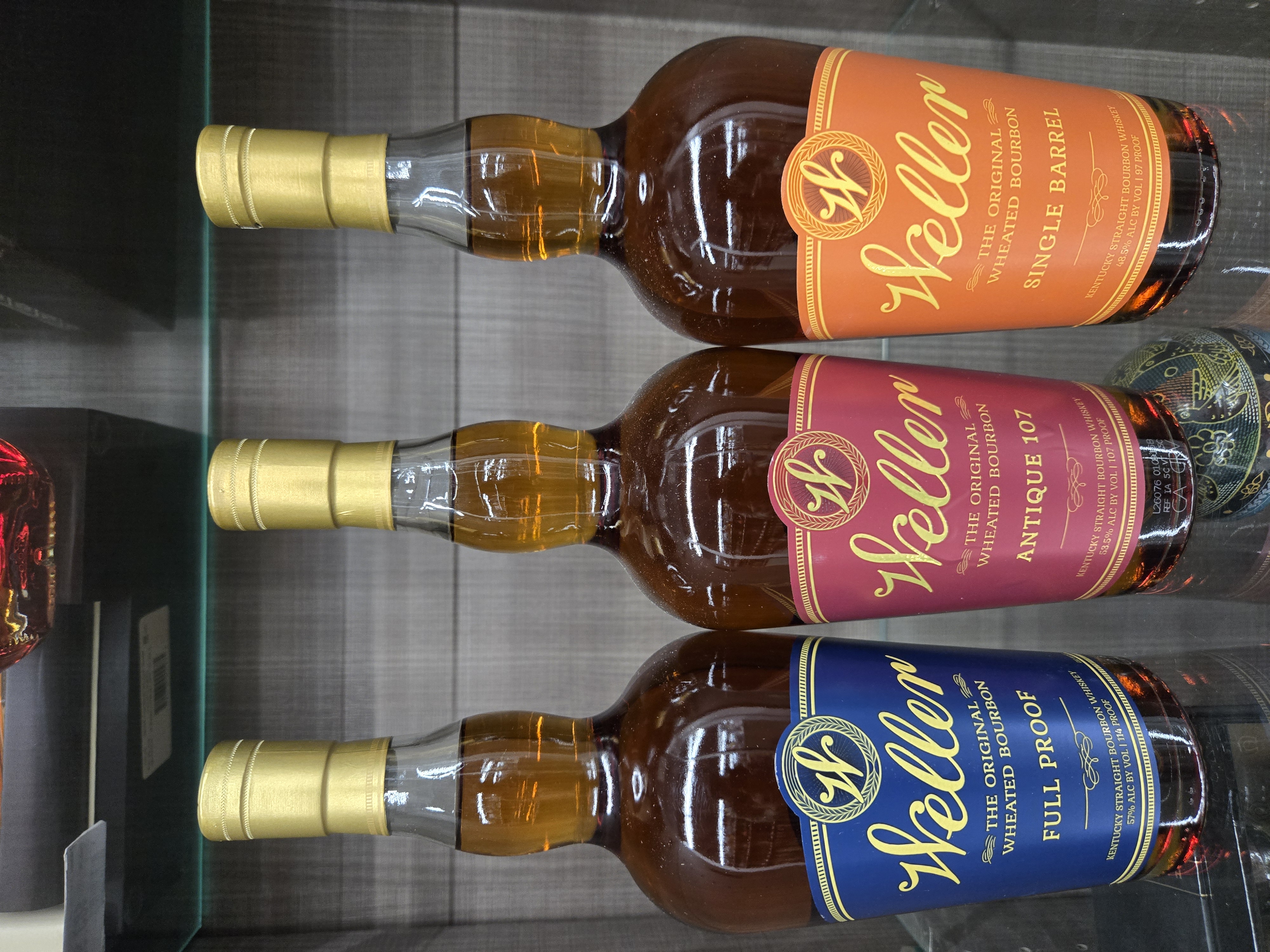 Weller Antique 107, Weller Single Barrel, and Weller Full Proof bourbons at Five Star Liquor in Crown Point